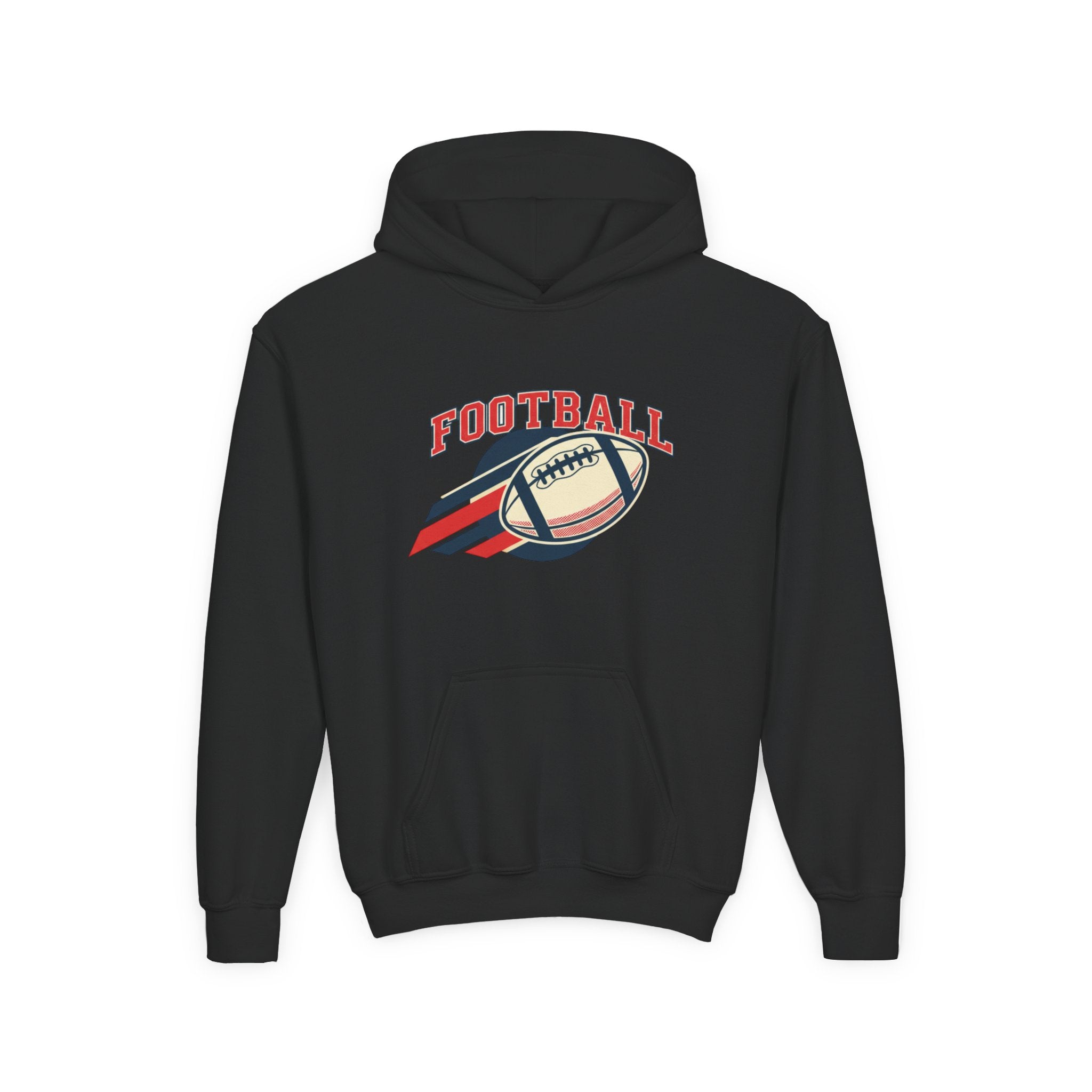 Youth Football Hoodie – Retro Flying Football Graphic