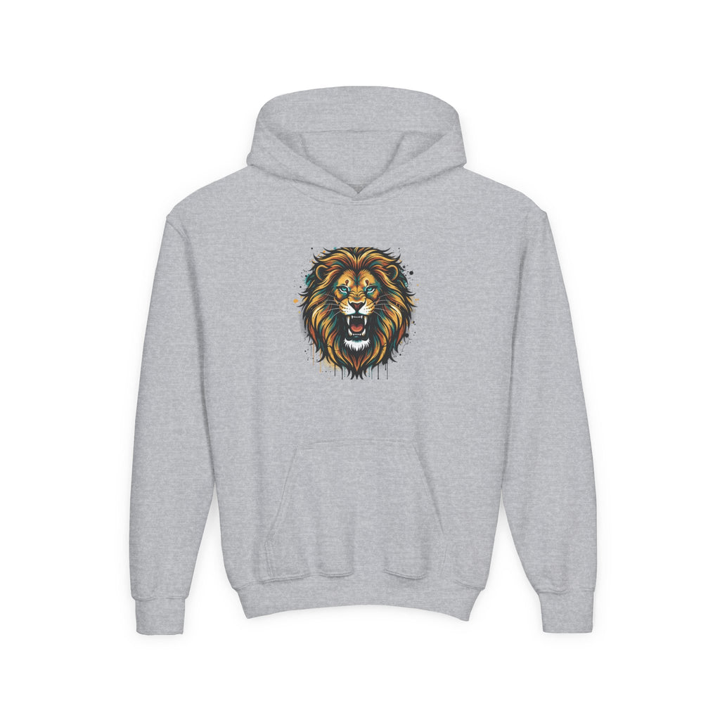 Youth Lion Hoodie — Bold Roaring Graphic Sweatshirt for Kids