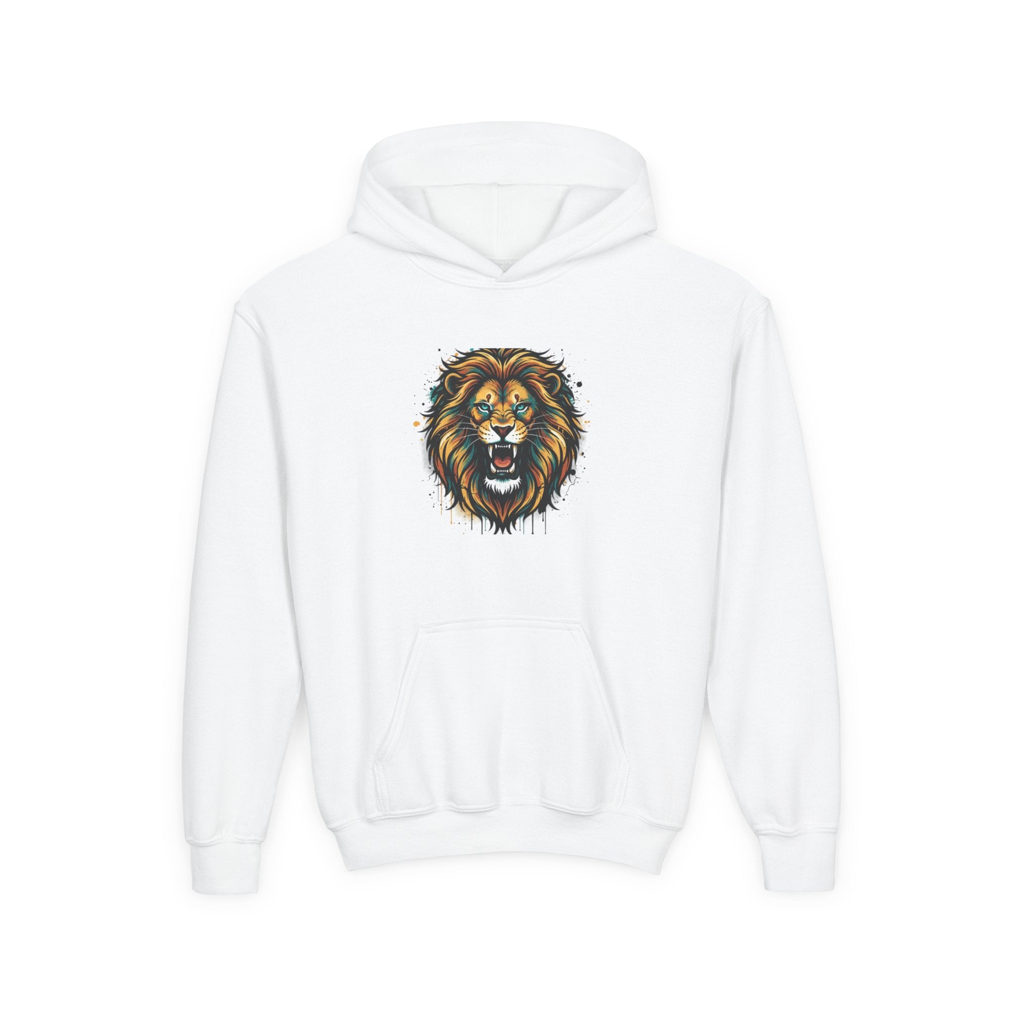 Youth Lion Hoodie — Bold Roaring Graphic Sweatshirt for Kids