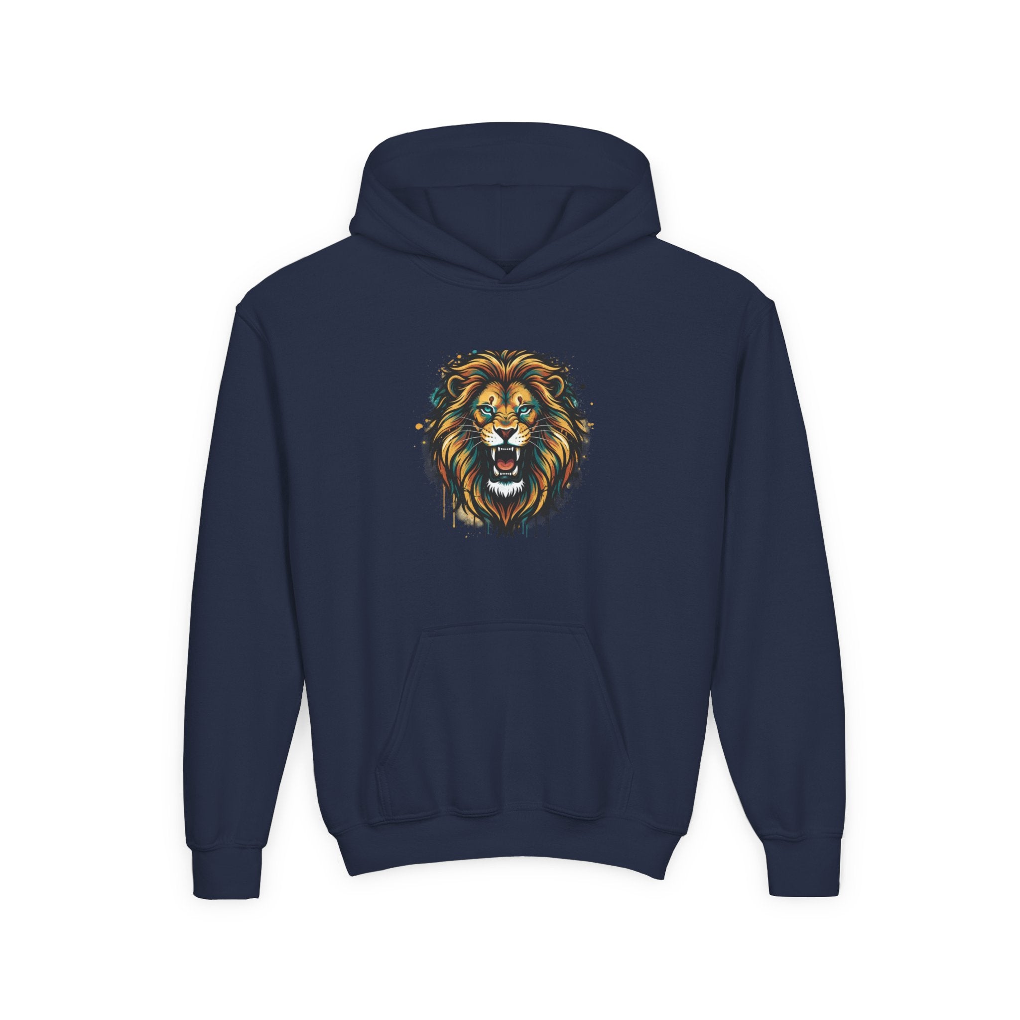 Youth Lion Hoodie — Bold Roaring Graphic Sweatshirt for Kids