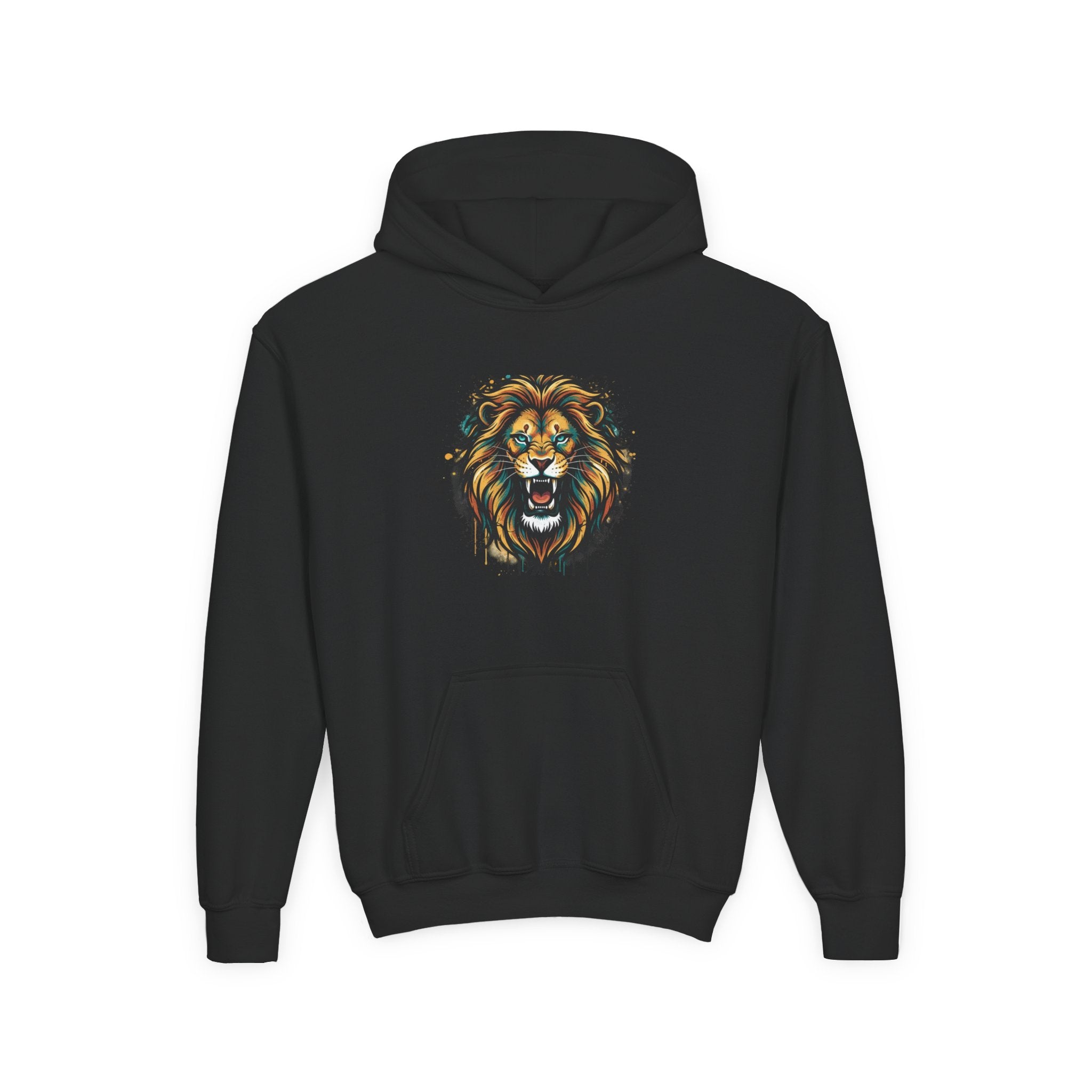 Youth Lion Hoodie — Bold Roaring Graphic Sweatshirt for Kids