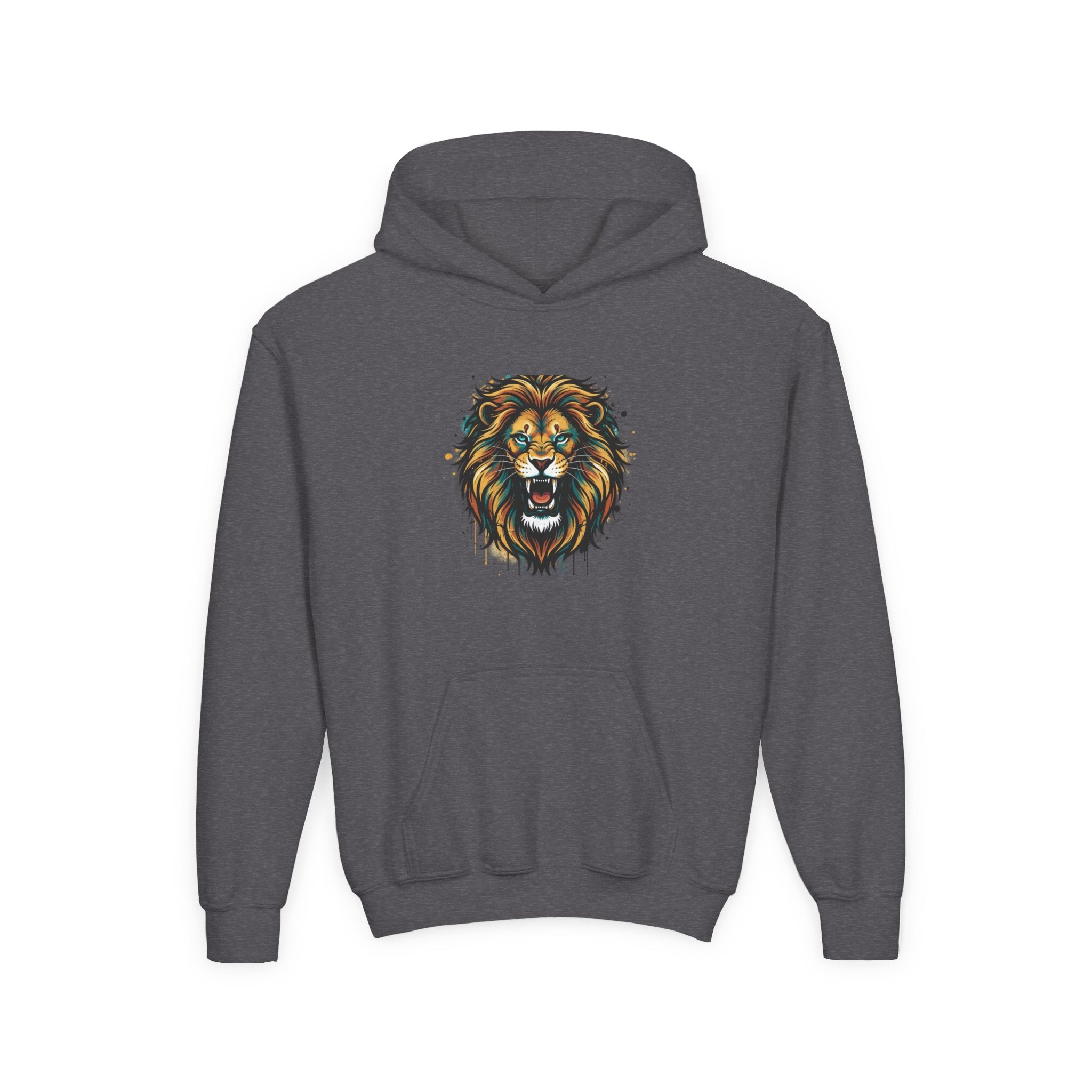 Youth Lion Hoodie — Bold Roaring Graphic Sweatshirt for Kids
