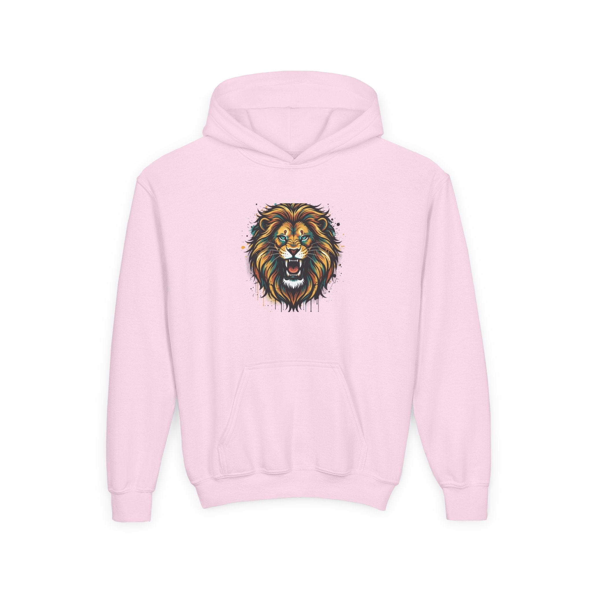 Youth Lion Hoodie — Bold Roaring Graphic Sweatshirt for Kids