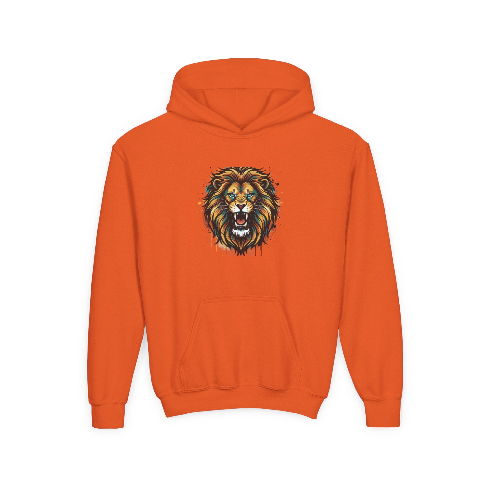 Youth Lion Hoodie — Bold Roaring Graphic Sweatshirt for Kids