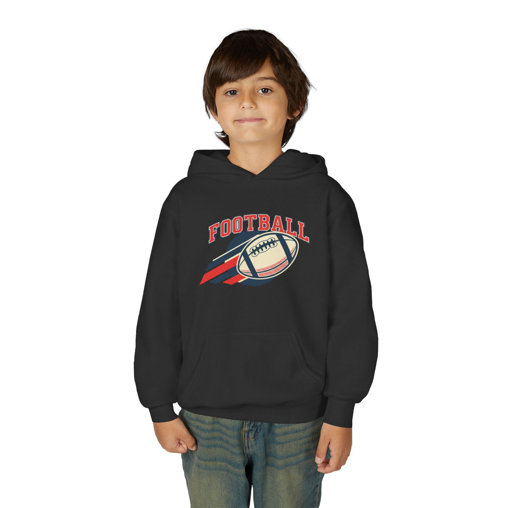 Youth Football Hoodie – Retro Flying Football Graphic