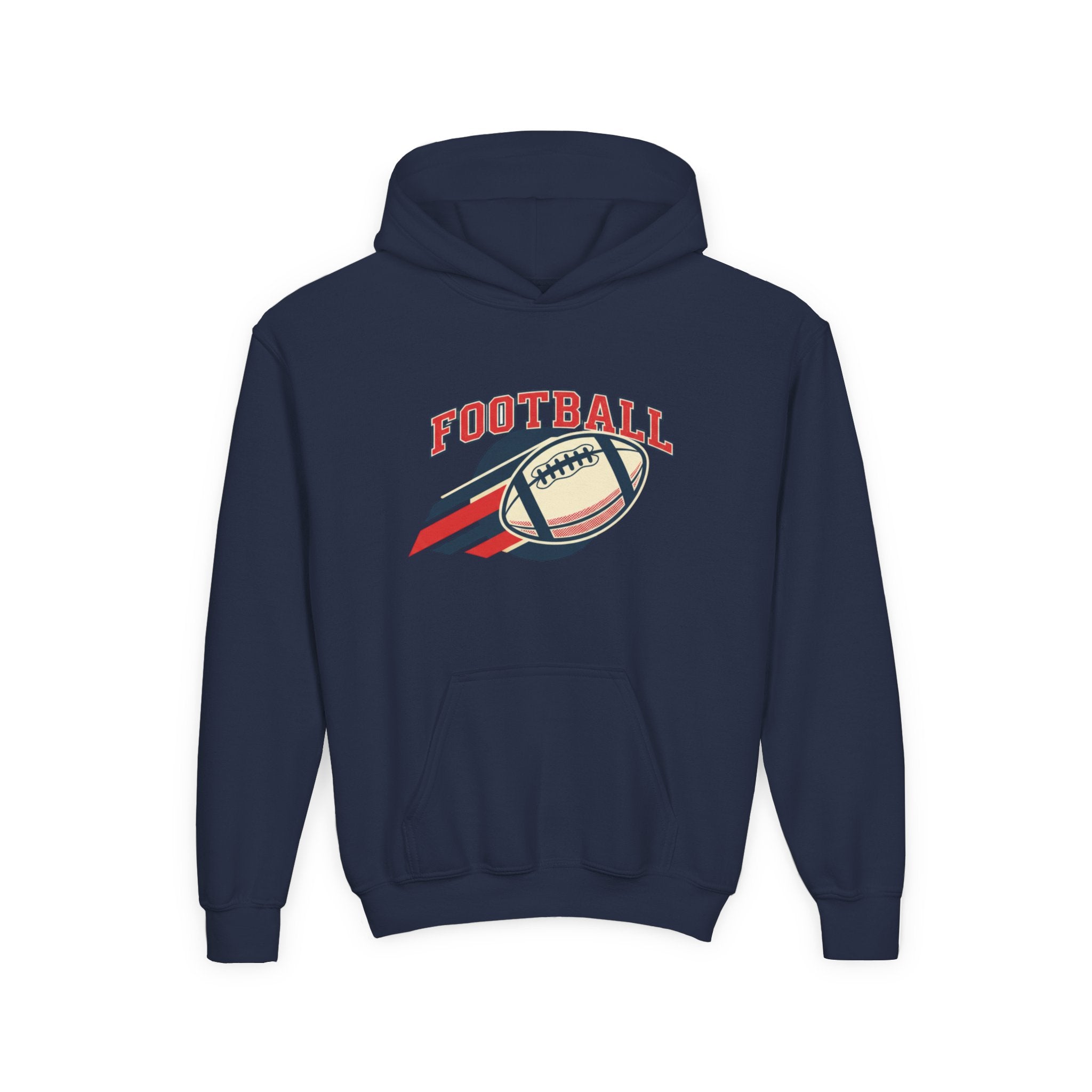 Youth Football Hoodie – Retro Flying Football Graphic
