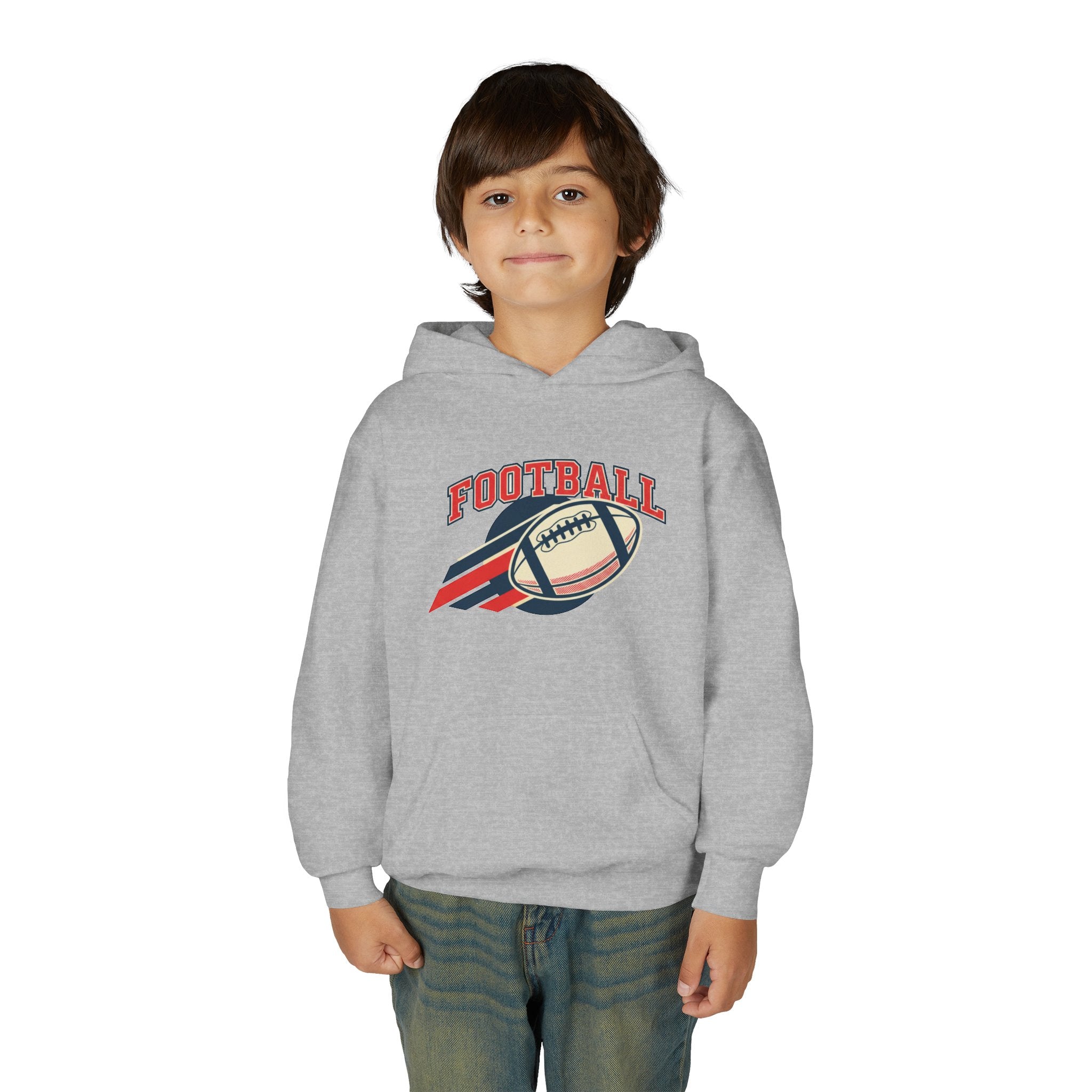 Youth Football Hoodie – Retro Flying Football Graphic