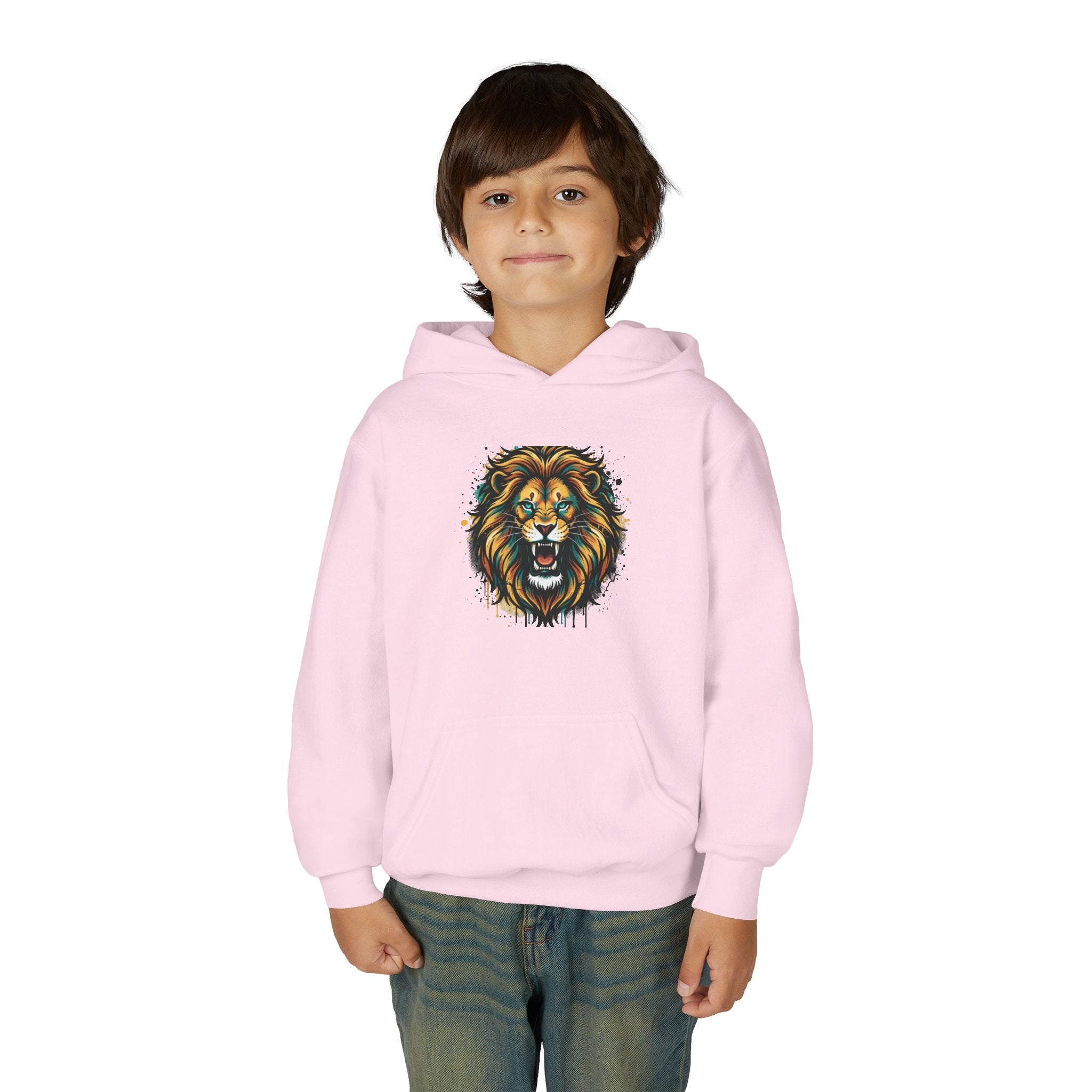 Youth Lion Hoodie — Bold Roaring Graphic Sweatshirt for Kids