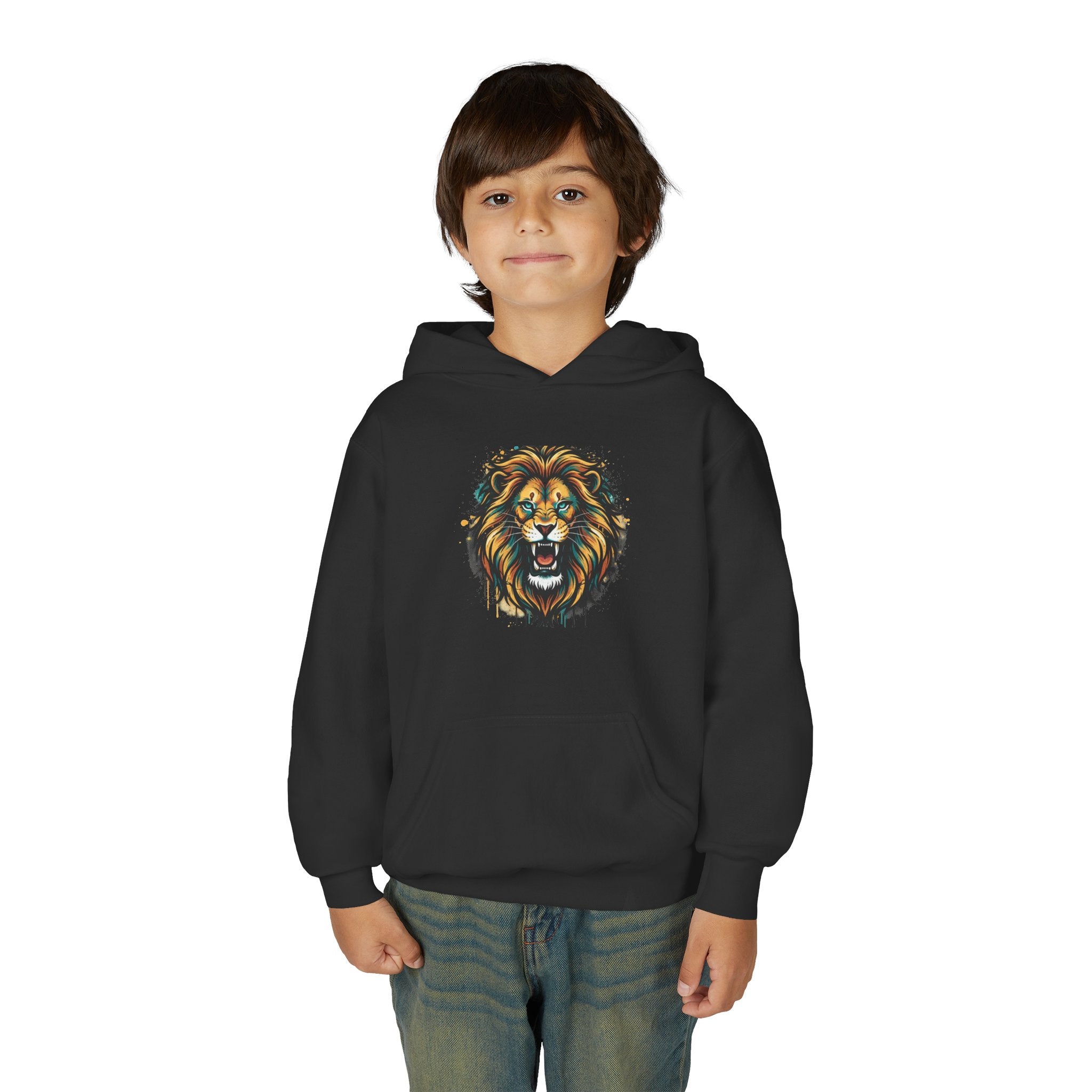Youth Lion Hoodie — Bold Roaring Graphic Sweatshirt for Kids