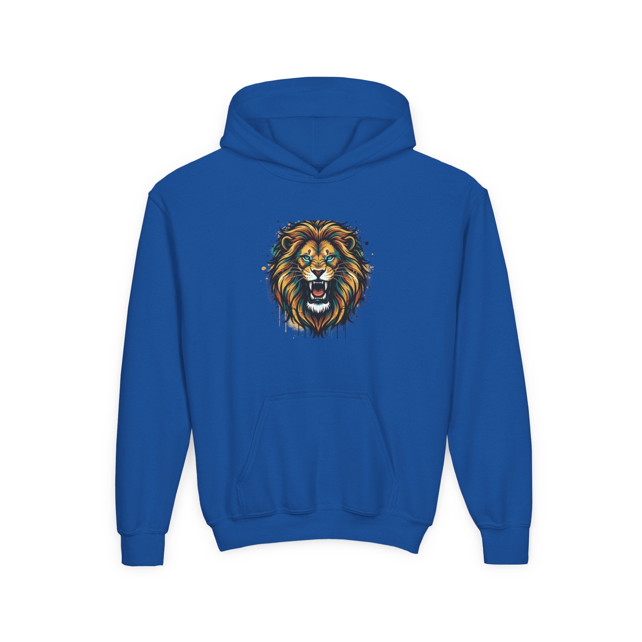 Youth Lion Hoodie — Bold Roaring Graphic Sweatshirt for Kids