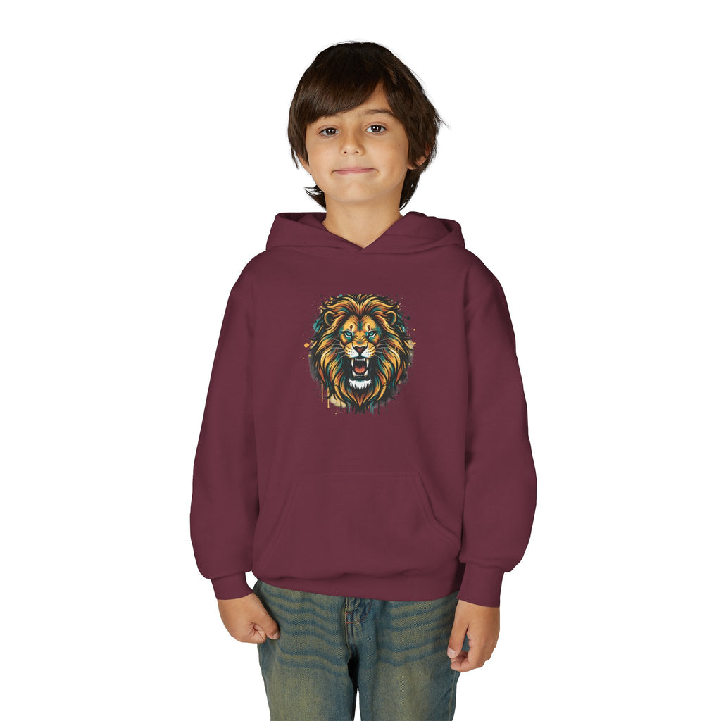 Youth Lion Hoodie — Bold Roaring Graphic Sweatshirt for Kids