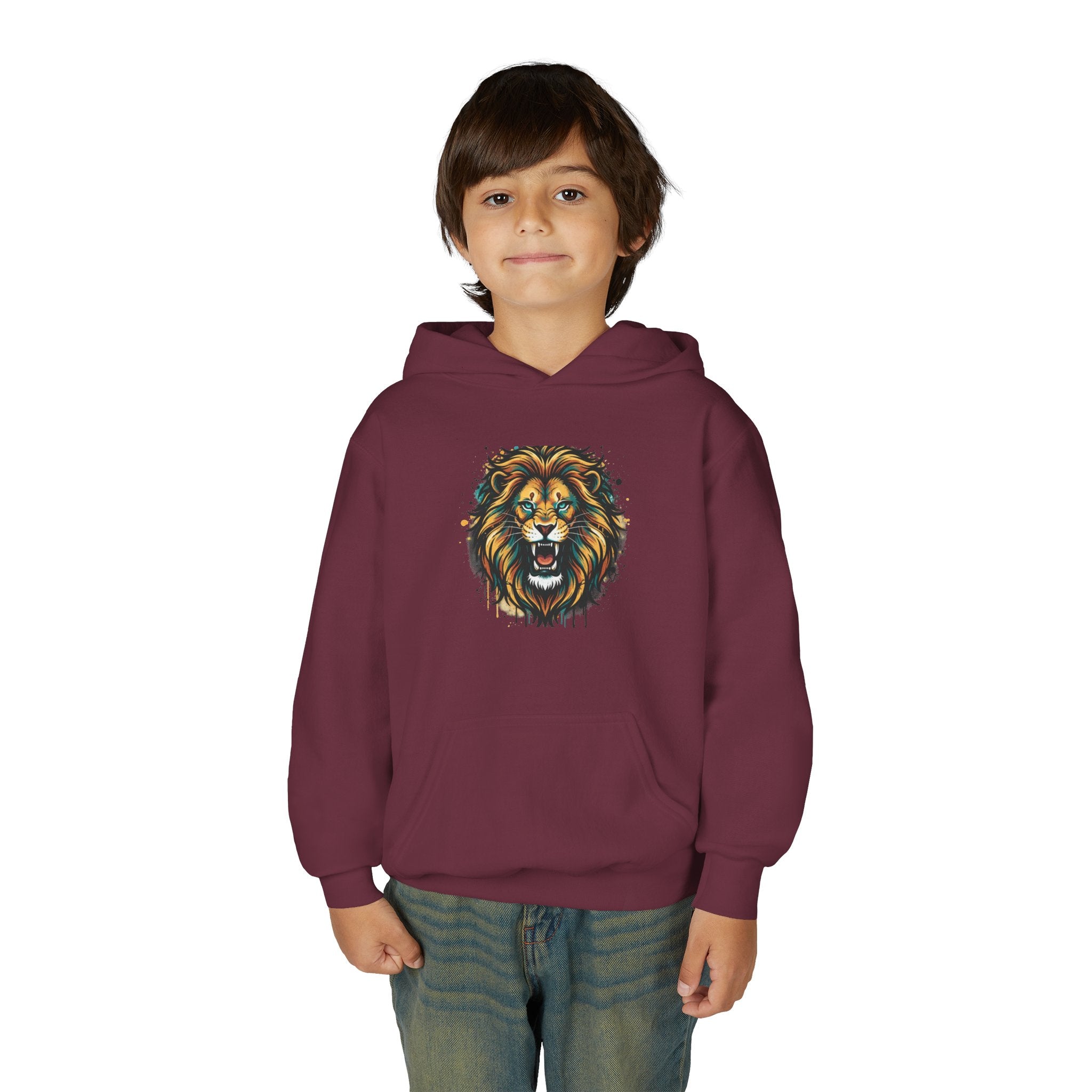 Youth Lion Hoodie — Bold Roaring Graphic Sweatshirt for Kids
