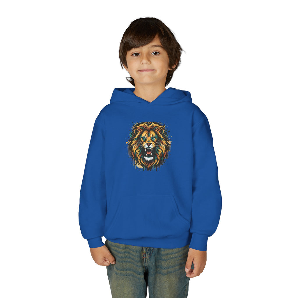 Youth Lion Hoodie — Bold Roaring Graphic Sweatshirt for Kids