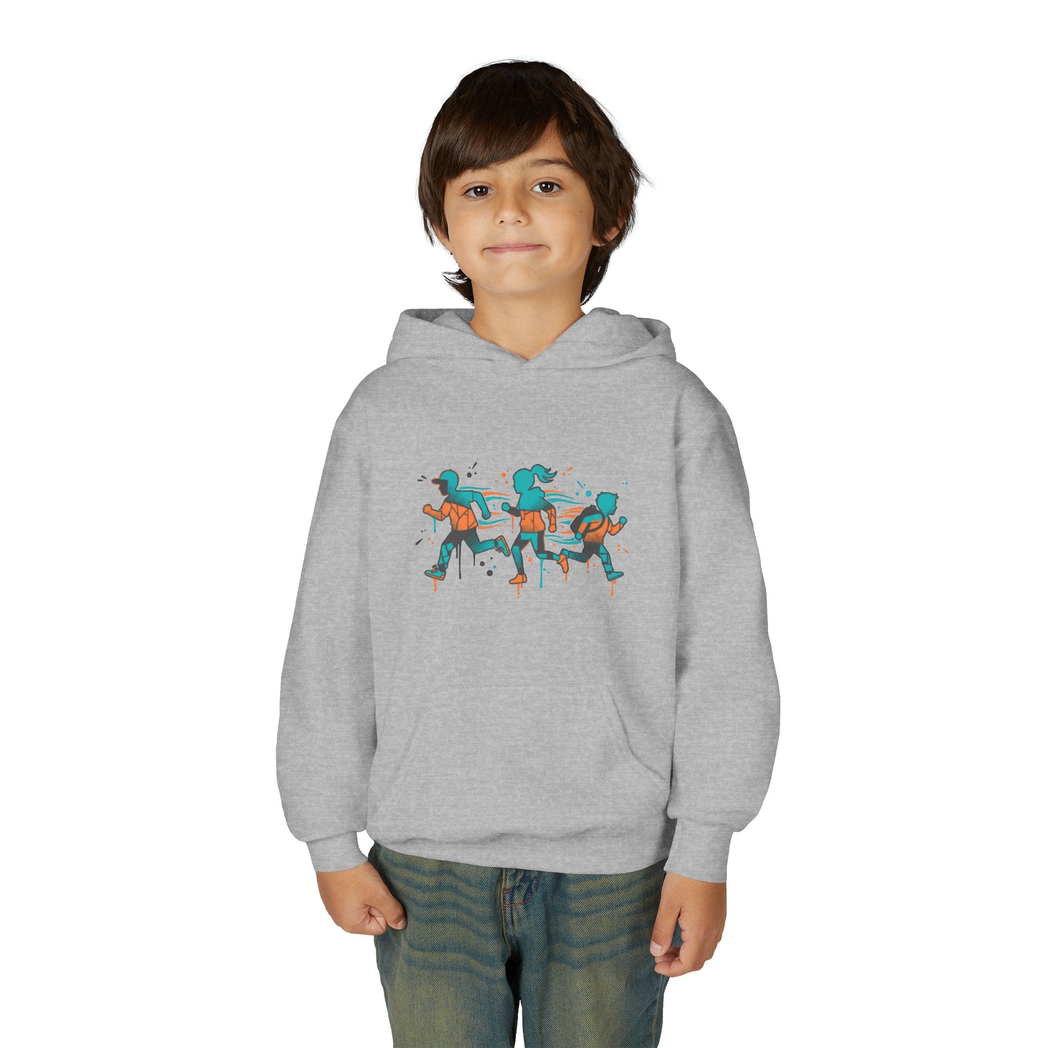 Kids Running Crew Hoodie — Playful Joggers Graphic Youth Sweatshirt
